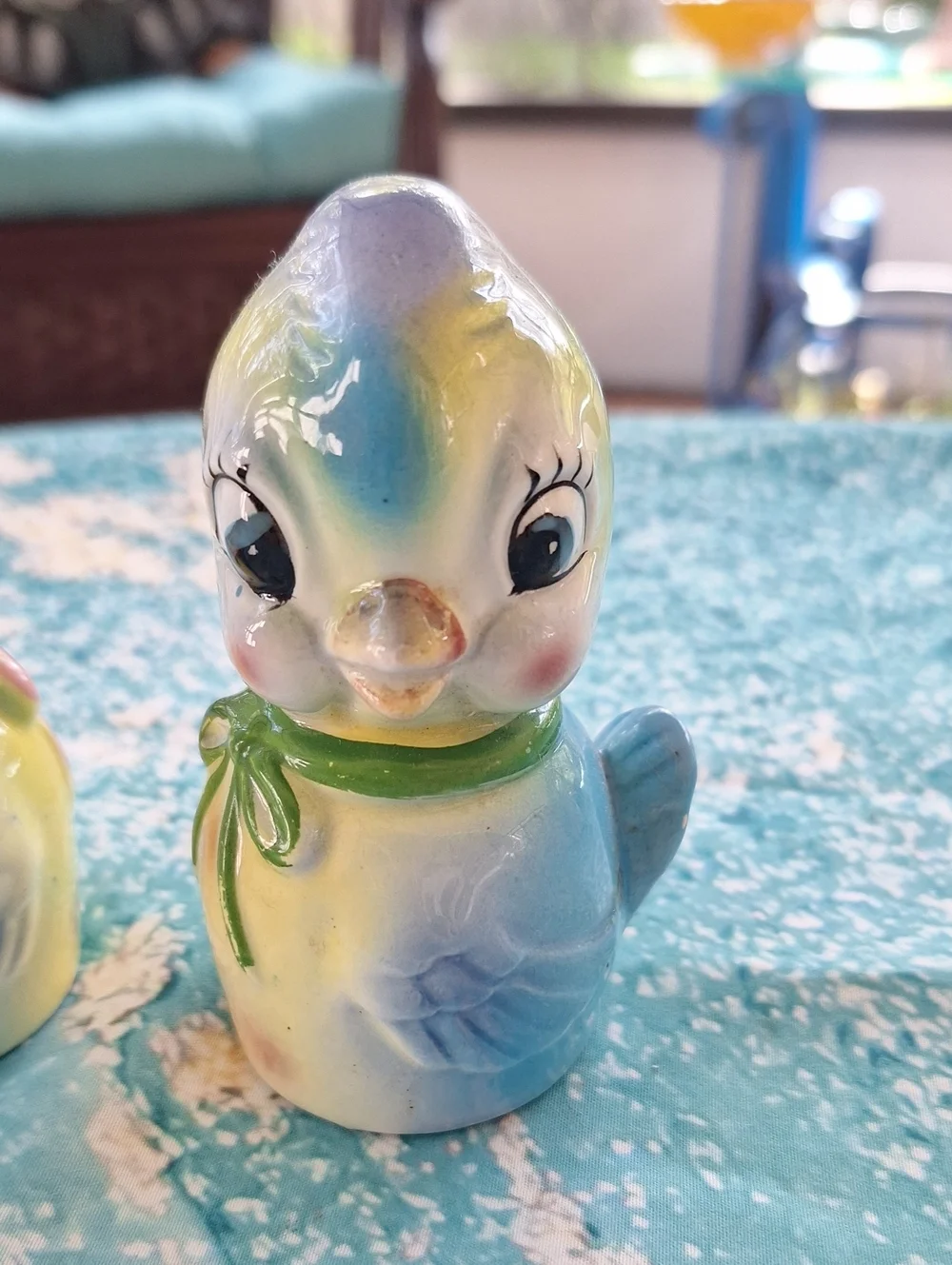 Vintage Pastel Blue Ceramic Bird Salt & Pepper Shakers
